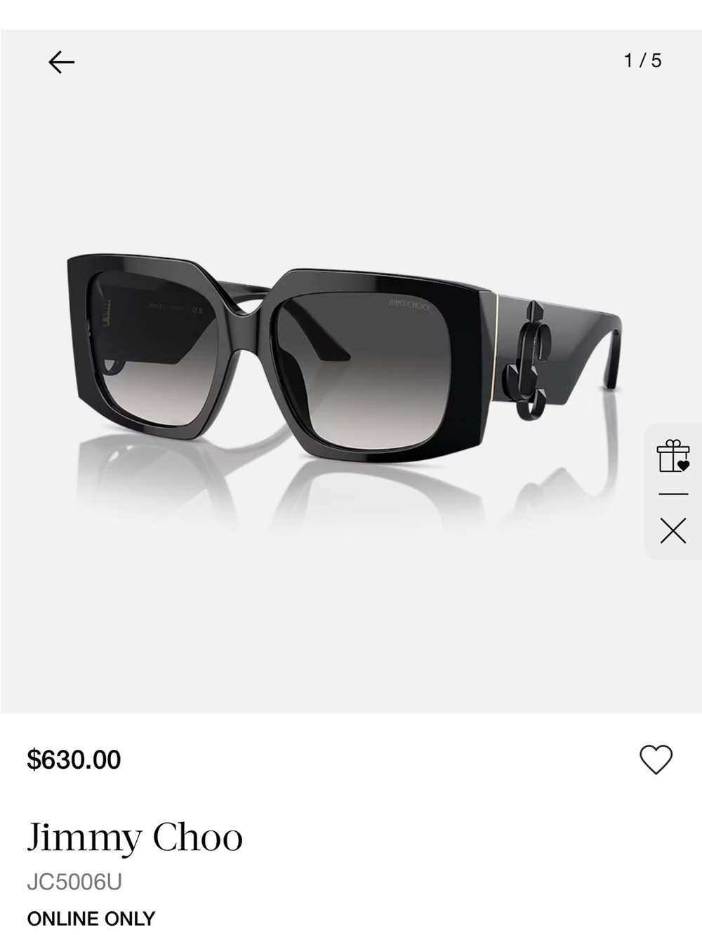 Jimmy Choo Black Sunglasses with Gradient Gray Lenses (5006U)